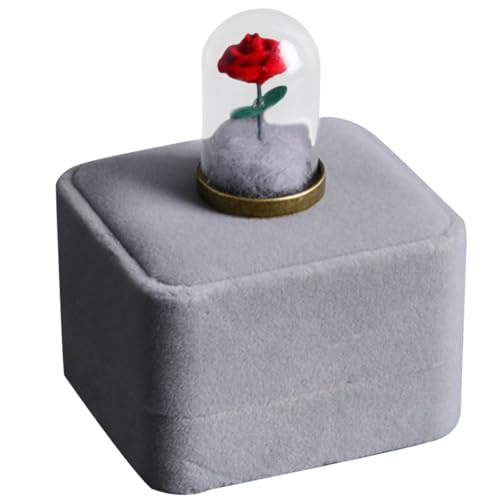 NUOBESTY Adorno Floral de Rosa Conservada con Cubierta de Vidrio y Base Metálica, Decoración Artesanal para Escritorio y Hogar, Obsequio Romántico para San Valentín y Cumpleaños, Flor