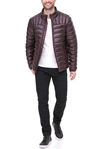 Tommy Hilfiger Men's Water Resistant Ultra Loft Down Alternative Puffer Jacket, Burgundy Faux Leather, Large #TOP2