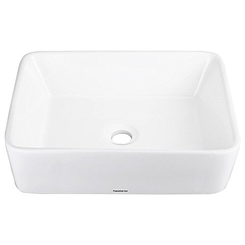 Aquaterior Rectangle White Porcelain Ceramic Bathroom Vessel Sink Bowl Basin with Chrome Drain 19-2/7\"x15\"x5-1/8\" - Thumbnail 4