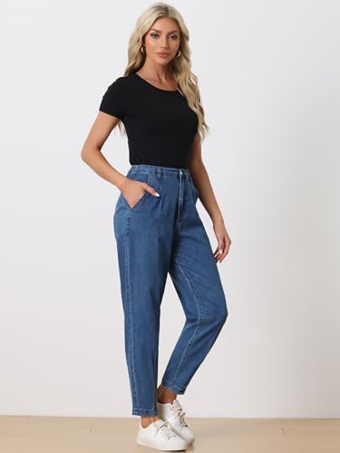 Allegra K Women's Taper Jeans High Elastic Waist Casual Denim Joggers Pants2