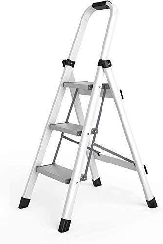 Escabeau pliable 3 marches stable antichute avec tablette de rangement blanche