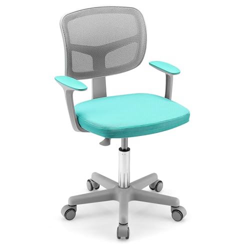 RELAX4LIFE Silla Escritorio Infantil con Altura Ajustable 40-54cm/5 Ruedas Universales, Silla Escritorio Giratoria con Respaldo y Reposabrazos Ergonómicos para Niños 3-1Años, Carga 150kg (Turquesa)