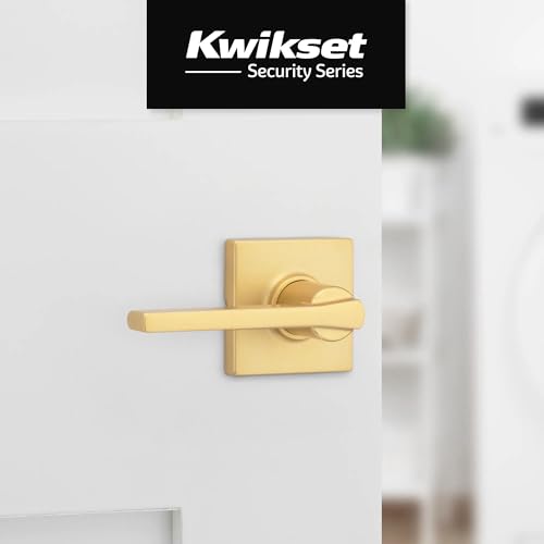Image of Kwikset Casey Interior Square Passage Door Handle, Lever for Closet and Hallway Doors, Reversible Non-Locking Handle Lever, Satin Brass 4 Pack
