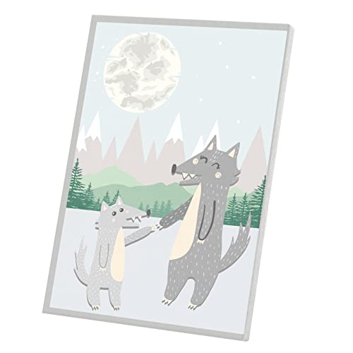 Affiche poster maman loup et son bébé la tendresse d'une illustration lune