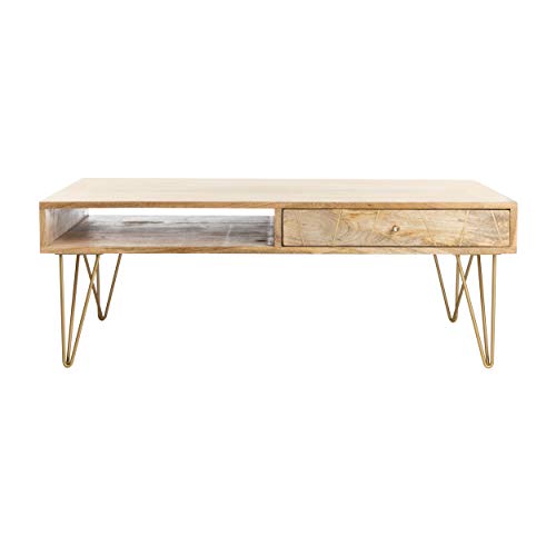 Safavieh Home Marigold Mid-Century Modern Natural And Brass Hairpin Leg Coffee Table #TOP3
