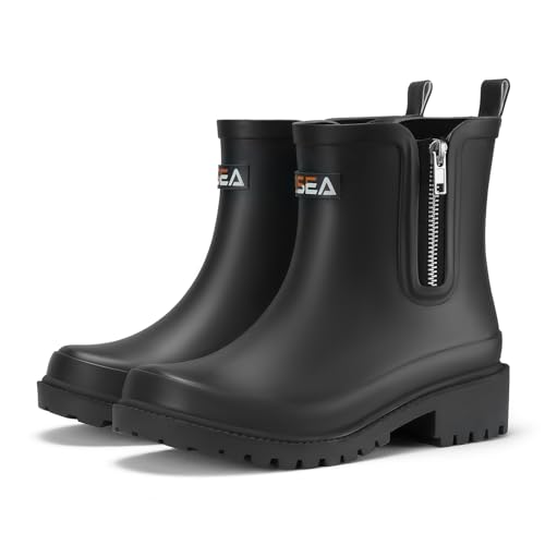 HISEA Short Rain Boots for Women with Zipper Waterproof Chelsea Boots Rubber Garden Shoes for Ladies Fashion