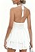 Nsbonu Womens Halter Mesh Short Dress V-Neck Ruffle Sleeveless Club Party HOCO Lace Mini Dresses White