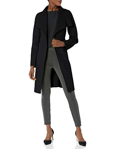T Tahari Women's Ellie Double Face Wool Wrap Coat with Optional Tie Belt, Black, Large