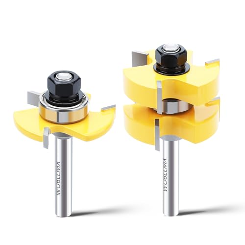 WOBLLMX Set di 2 frese per lavorazione del legno, 8 mm, codolo a 3 denti, regolabile, forma a T, fresa per legno