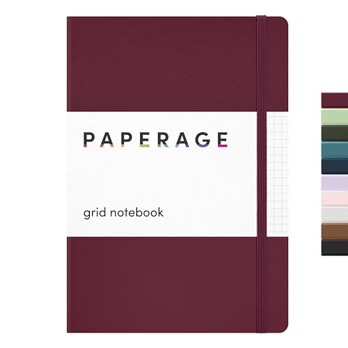 PAPERAGE Graph Paper Journal Notebook, (Burgundy), 160 Pages, Medium 5.6 in x 8 in - 100 GSM Thick Paper – Hardcover Grid Notebook for Work or School