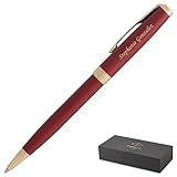 Personalized Parker Sonnet Ballpoint Pen in Red Lacquer with Gold Trim. Custom Engraved Luxury Writing Instrument for Achievement, Executive Milestone, or Graduation Gift Pen