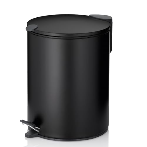 kela Seau à cosmétiques noir mat 5l, couvercle Silent-Close, poubelle à pédale salle de bains MATS, poubelle de salle de bains avec seau intérieur et anse...