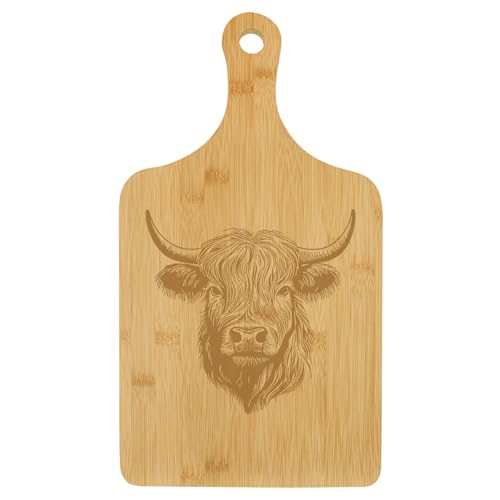 Tabla de Charcutería con Asa, Tabla para Quesos y Cortar, Hecha de Bambú, Regalo con Diseño de Cabeza de Vaca Highland (Estándar en Bambú, 15.5" x 9") miniatura 1