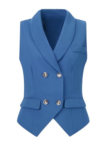 Gilet de costume double boutonnage tailleur sans manche femme bleu gris