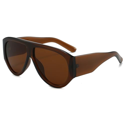 LJCZKA Oversized Square Sunglasses for Women Men 70s Retro Pilot Sunglasses Vintage Wrap Around Chunky Thick Frame Sun Glasses UV400 Protection (Brown Brown)