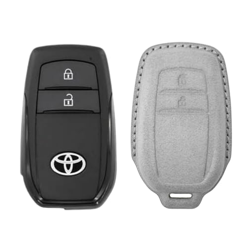 Image of KMH Alcantara Car Key Cover Compatible with Toyota Innova Crysta Hilux 2 Buttons Shell Case Car Accessories Key Smart Keycover (D2) Grey - Pack of 1