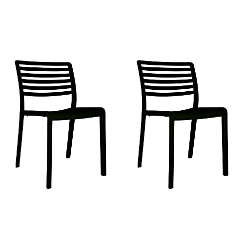 Resol Lama Set 2 chaises pour extérieur ou intérieur | Jardin, Terrasse, Balcon, Salle à Manger | Empilables - léger et Durable | Design Moderne | Noir