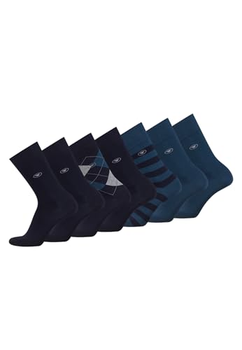 TOM TAILOR Socken türkis argyle mix 43-46 - 7er Box Baumwollsocken für Altag und Freizeit - schlichte Socken