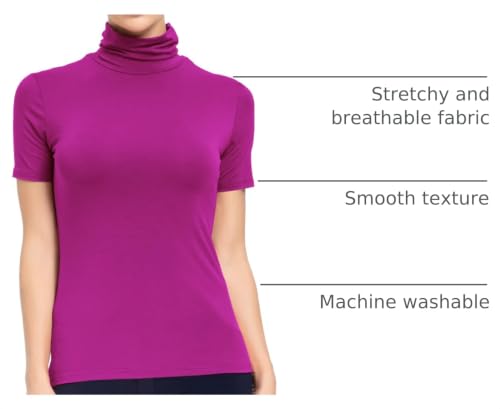 Image of AUHEGN Women's Mock Turtleneck Top Short Sleeve Lightweight Active T-Shirt (S-XXL)