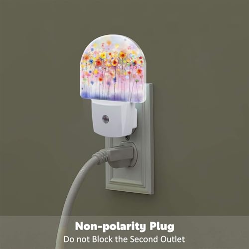 Image of Abstract Watercolor Flowers Night Light Plug into Wall, Blooming Cherry Tree Dusk to Dawn Night Light Plug in,0.5w Energy Saving Sleep Friendly NightLight for Kids Boys Girls Home Decor