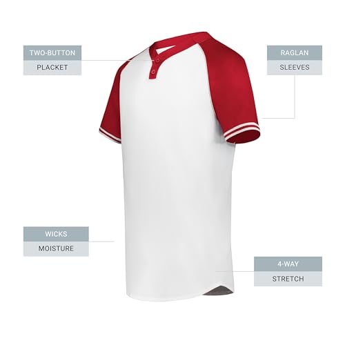 Augusta Sportswear Boys Cutter+ Henley Jersey, White/Scarlet, Small