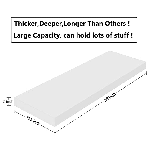 Rank Floating Shelves 2 Pack Modern Display Wall Shelf For Bedroom, Bathroom, Living Room And Kitchen, Deeper Than Others (White, 35.5" L X 11.5" D X2 T) #TOP2