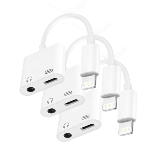 Image of Lightning to 3.5mm Headphone Jack Adapter, Apple MFi Certified 2-in-1 Charger & Audio Dongle for iPhone 14 /13 /12 /11 /XS /XR, Charge & Listen,DAC Chip,Hi-Fi Sound,for Car Aux, Home, Travel (3, White)