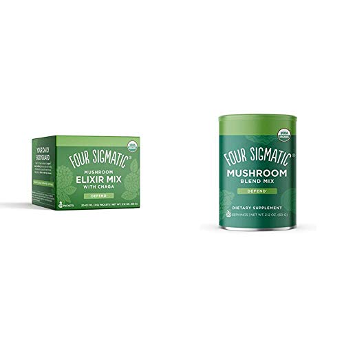 Four Sigmatic Chaga Mushroom Elixir, Organic Chaga Mushroom Powder, Pack Of 20 & Mashroom Blend, 10 Mushroom Blend Mix With Lion's Mane, Reishi, Chaga, Cordyceps, Enokib & Shiitake, 30 Servings #TOP21