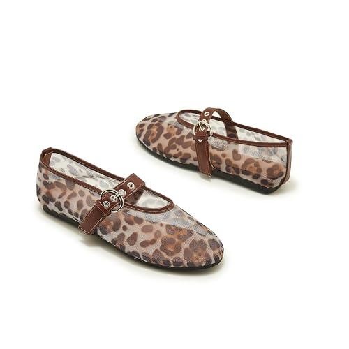 ATBELL Women’s Leopard Mesh Mary Jane Flats Round Toe Sheer Ballet Flats Slip On Ballerina Shoes by ATBELL - Used condition - Image 5