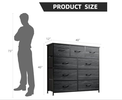 Dresser for Bedroom,Storage Drawer Units,Dresser for Nursery Girl,Tall Dresser Fabric Storage Tower with 9 Drawers,Wooden Top,for Living Room,Hallway, Dorm. Wood Grain Print. - Image 4