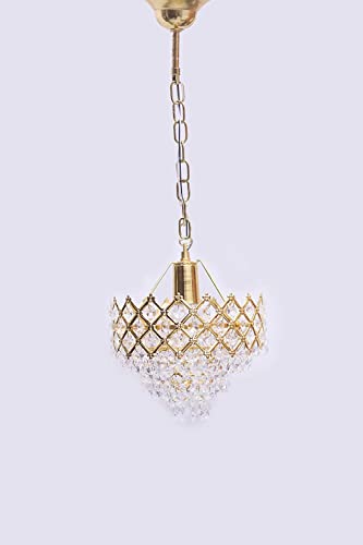 Mahganya Decorative Crystal Chandelier for Home Decoration | Jhumar for Home Decoration | Diwali Decoration Lights | Jhoomer for Living Room | Standard, Golden (Gold, Small)