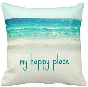 JeremyArtStore 18 x 18 Inches Decorative Cotton Linen Square Throw Pillow Case Cushion Cover Beach Is My Happy Place Design