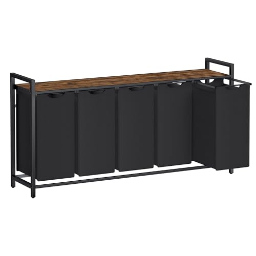 VASAGLE Wäschekorb 5 Fächer, Wäschesammler mit Ablage, Wäschebox, Wäschesack aus Oxford-Gewebe abnehmbar, Metallrahmen, 5 x 40 L, 143,5 x 33 x 72...
