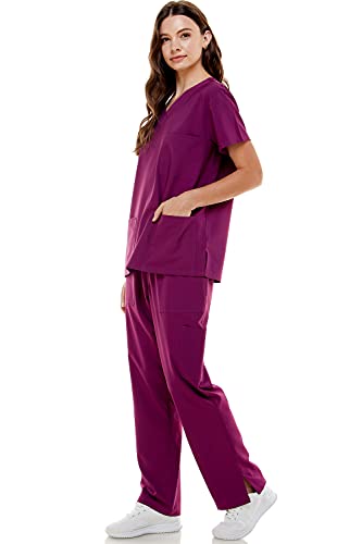Medpia Women's Medical Uniform Set – 4 Way Stretch Lightweight 8 Pockets V-Neck Top Drawstring Elastic Waist Pants Nursing Purple Xs #TOP2