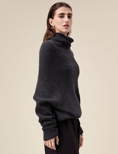 Amoretu Women's Pure Wool Turtleneck Drop-Shoulder Sweater Loose Fit Long Sleeve Tops, 20242
