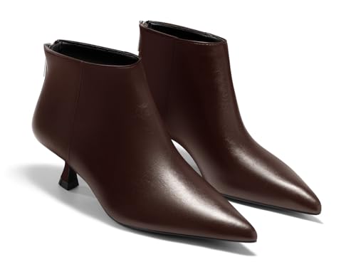 Coutgo Womens Kitten Low Heel Booties Pointed Toe Short Ankle Boots Back Zipper Fall Shoes