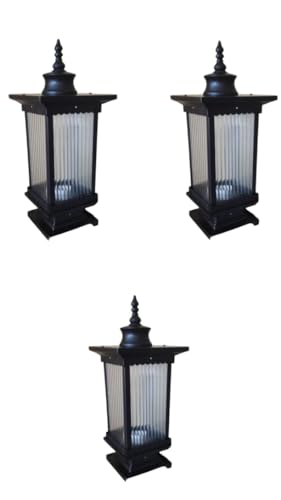 Image of Outdoor Wall Lantern Light, Black Finish, Ribbed Glass Shade and Black Hanging & Gate Light (Half Wall, 1) (GATE LAMP, 3)