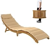 Outsunny Tumbona Plegable de Madera de Acacia con Cojín y Reposacabezas, Tumbona Jardín Exterior con Asa de Transporte, Carga 120 kg, para Patio, Terraza, Piscina, 183x54x63 cm, Beige