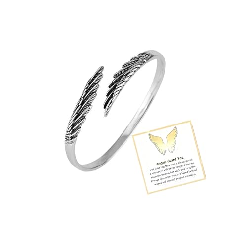 ROYNRAU Guardian Angel Hug Wings Bracelet For Women Inspirational Angle Guard You Adjustable Non Tarnish Jewelry for Men Meaningful Gifts (Vintage Silver)