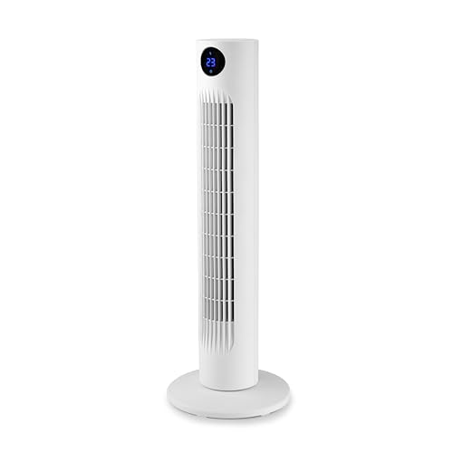 Orbegozo TWM 0960 Ventilador de torre 78 cm 60W 3 velocidades oscilante silencioso panel táctil mando a distancia temporizador 12h pantalla LED temperatura ambiente asa transporte pilotos luminosos