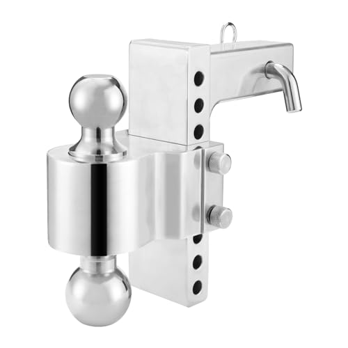 Image of MaxxHaul Adjustable Dual Ball Mount for 2-Inch Hitch Receiver - 6-Inch Drop 7-Inch Rise - Aircraft-Grade Aluminum - Chrome Hitch Balls - 10000 lb GTW Heavy Duty Trailer Towing (50246)