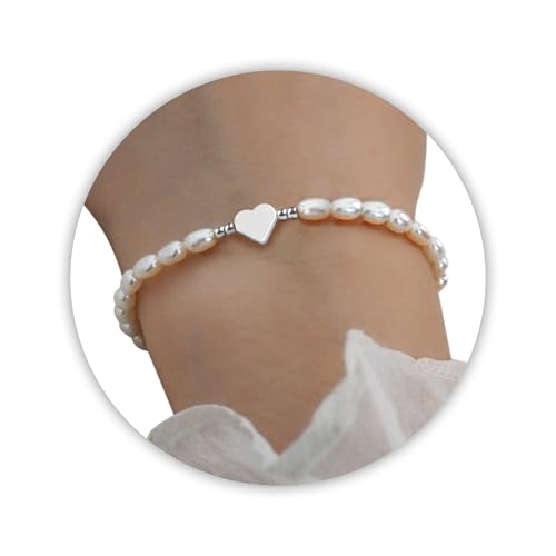 Pearl Bracelets for Women, Dainty Gold Bracelet Silver Prom Pearl Jewelry for Wedding, Trendy Daisy Bracelet Heart Bracelet as Simple Bridesmaid Gifts Floral Jewelry Brazaletes Para Mujer