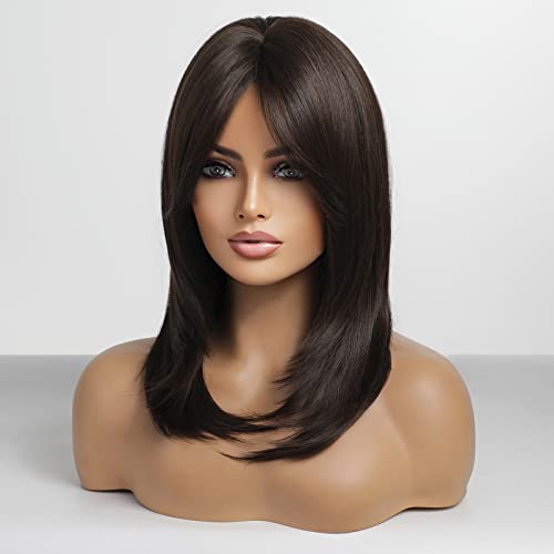 Haircube Long Dark Brown Wigs For Women, Synthetic Hair Wig With Bangs For Daily Use #TOP4
