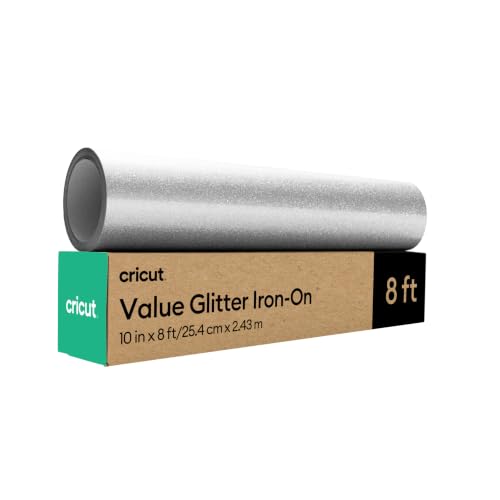 Image of Cricut HTV Glitter Heat Transfer Vinyl | 2.4 m | Silver | Sparkle Iron-On HTV Vinyl for Fabric, Perfect for Custom T-Shirts & DIY Clothing