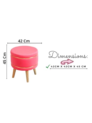 Image of Pouffes Sitting Stool for Living Room, Puffy Wooden Ottoman | Round Pouffe for Living Room & Bedroom | Pouf for Office & Home Decoration & Modern Seating Stool (Cmbo-BabyPink)