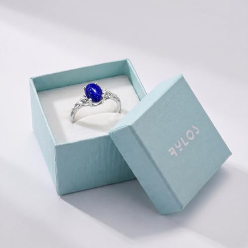 Image of Rylos Sterling Silver Classic Birthstone Ring - 7X5MM Oval Gemstone & Diamonds - Women's Jewelry, Sizes 5-10