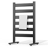 Sawlece Freestanding Heated Towel Rack with PTC Fast Heating, Reaches 170°F in 6 Min, LED Timer Control, 6-Bar Large Capacity Electric Towel Warmer for Bathroom, Matte Black