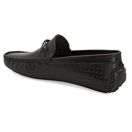 Image of San Frissco Men's Loafers Solid Textured Driving Shoes /Soft Cushion Insole Material with TPR Sole and Patterned Outsole Casual Slip-On /Elevate Your Style with Comfort Perfect for Party - 7 (Brown)