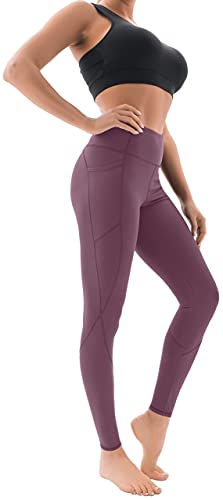 AFITNE Yoga Pants for Women High Waisted Tummy Control Athletic Leggings with Pockets Workout Gym Yoga Pants Bean Paste- L