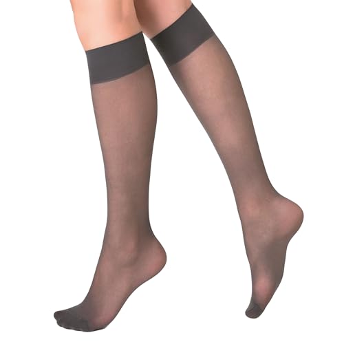 AWS/American Made 3 Pairs Sheer Knee High Socks for Women 15 Denier Stay Up Band